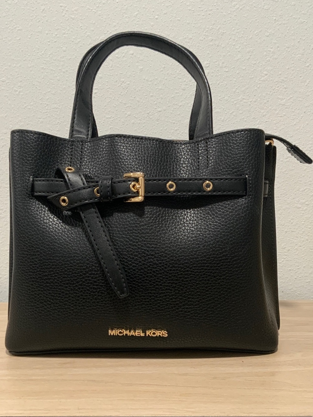 Michael Kors Black Pebbled Leather Tote with Gold Accents